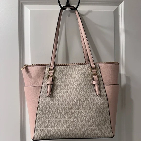 Michael Kors Pink and Cream Tote with Signature Design - Picture 2 of 10